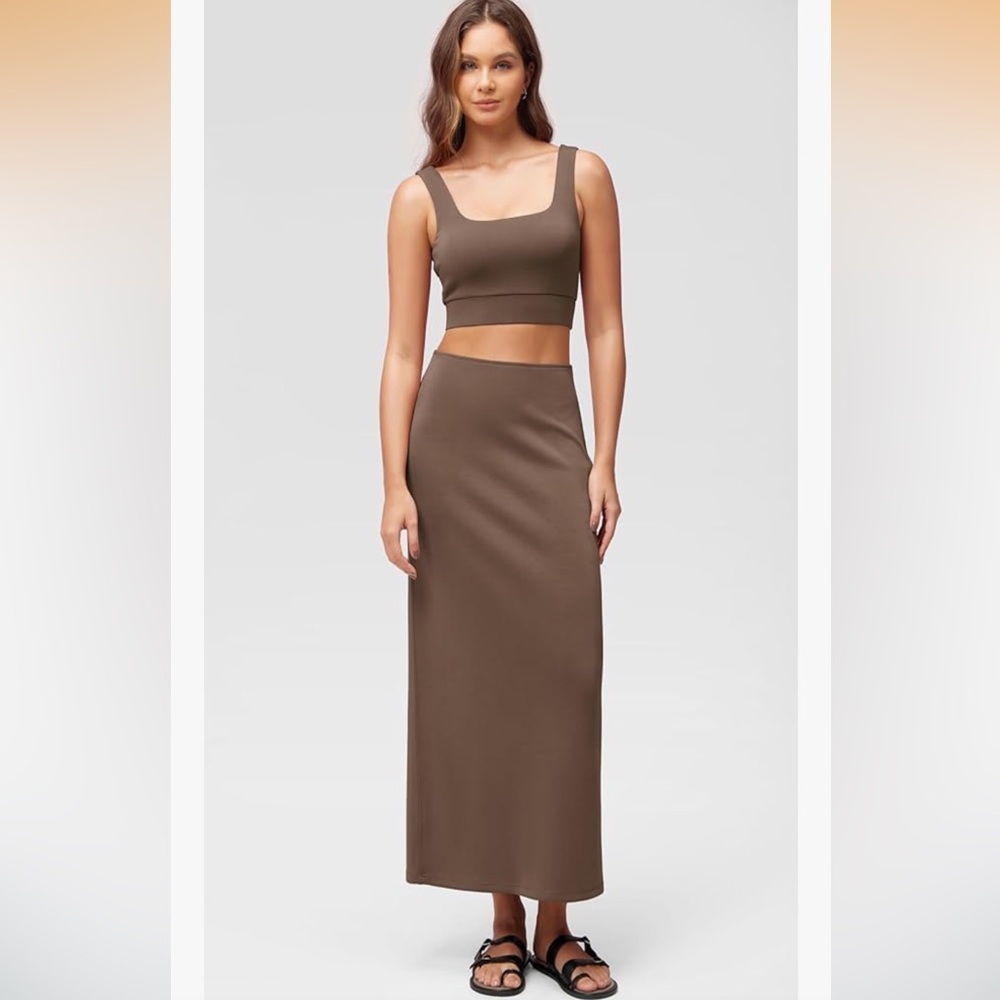 NWT Soft Maxi Skirt for Women, Back Slit High Waist Casual Long Pencil Skirts - Picture 2 of 8